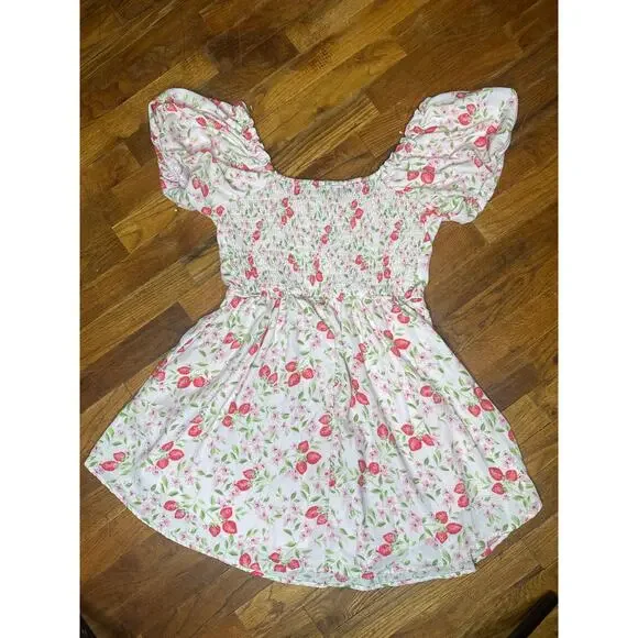 Trixxi White Strawberry Floral Puff Sleeve Dress Women’s Size Large Cottagecore - Picture 7 of 8
